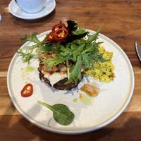 Okonomiyaki Corn Fritters - Vegan and GF  at Little Lotus Cafe in Hobart