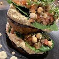 Sourdough bruschetta with hommus, pick de Gallo and sprouts.  Sooo good  at Little Lotus Cafe in Hobart