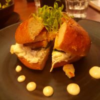 Bagel with housemade vegan feta at Little Lotus Cafe in Hobart