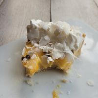 Sorry it's half eaten, but Maracuya is one of my favorites, and this pie was de-li-cious! at Buddha Bowls in Santa Cruz