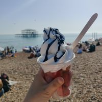 Icecream on strawberries at v360 in Brighton