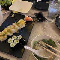 Haiku roll, cucumber roll, vegan wonton soup, and edamame.   at Otani in Mayfield Heights