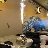 Not vegan, but a very nice and surprising birthday treat for my daughter. One time they brought us fried Oreos, and tonight they brought us avocado rolls with a candle❤️  at Otani in Mayfield Heights