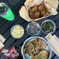 Big chick’em plate & Buffalo citrus cauliflower wings at Vegan Food House in Dallas