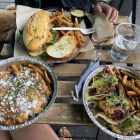 Poutine, po’-boy & Cajun fish tacos  at Vegan Food House in Dallas