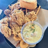 The Cajun Platter : Oyster Mushrooms, Boudin Balls, & Vegan Shrimp   at Vegan Food House in Dallas
