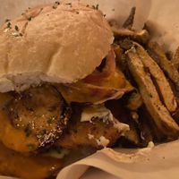 Vegan Chicken and Eggplant Parmesan Sandwich + Fries  at Vegan Food House in Dallas