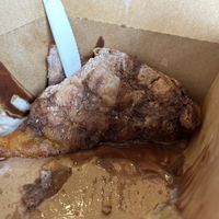 Beignets with chocolate and cream cheese drizzle  - so good!   at Vegan Food House in Dallas