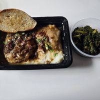 Smothered Chicken Seitan in Creole Gravy at Vegan Food House in Dallas