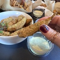 While fried okraa  at Vegan Food House in Dallas