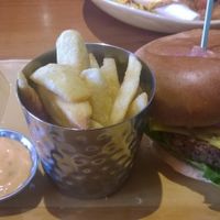 Beyond burger with fries and dip at Harvester in North Shields