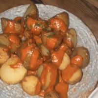 Spicy potato’s bravas (sorry for blurry picture)   at The Olive Tree in Mallorca