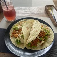 Watermelon juice and tacos with lentils  at Pumpkin and Beetroot in Ubud
