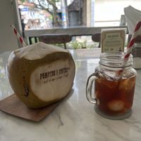 Our drinks of choice   at Pumpkin and Beetroot in Ubud