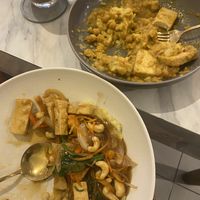 Cashew stir fry and chickpea lentil curry   at Pumpkin and Beetroot in Ubud