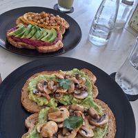 Avo bread , beetroot and chickpeas. at Pumpkin and Beetroot in Ubud