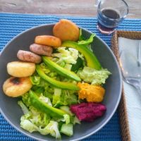 3 different types of falafel and hummus with salad at Pumpkin and Beetroot in Ubud