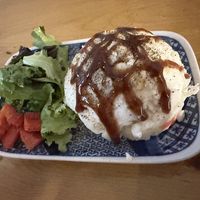 Vegan potato salad appetizer with some red peppers and lettuce   at Ramen Ishida in New York City