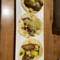 Scrumptious vegan tacos! Plantain with pineapple salsa (no sauce) and cauliflower with verde salsa (no sauce)  at Vivir in Findlay