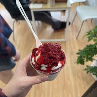 Vegan soft serve with raspberries   at K Fresh in Everett