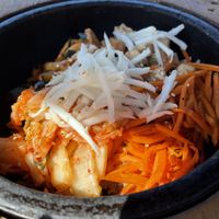Hot stone rice bowl with vegan coconut chili chikn    at K Fresh in Everett