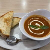 Grilled cheese pesto sandwich and tomato bisqu  at Native Foods in Palm Springs