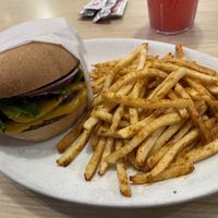 Double cheeseburger with seasoned fries  at Native Foods in Palm Springs