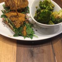 Portobello Jibarito and side of Lemongrass Broccoli  at Native Foods in Palm Springs