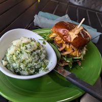 Poppin jalapeno burger w dill potato salad at Native Foods in Palm Springs