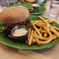 Double cheeseburger with seasoned fries at Native Foods in Palm Springs
