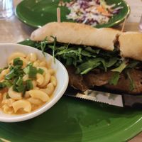 Mac&cheese and sandwich with steak, blue cheese, arugula, tomatoes and fried onions at Native Foods in Palm Springs