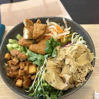 Bahn mi bowl with added seitan and fried chicken   at Native Foods in Palm Springs