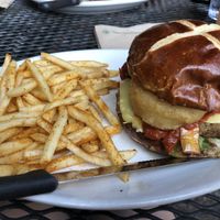 Gastropub Burger Combo with seasoned fries! at Native Foods in Palm Springs