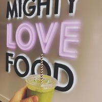 The “L” smoothie made with Organic Spinach, Avocado, Coconut Milk, Honey, Bee Pollen, Irish moss gel & Matcha! 189 calories  at MIGHTY LOVE FOOD in Boston
