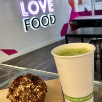 Hot Matcha & vegan & gluten free “mighty muffin”  at MIGHTY LOVE FOOD in Boston