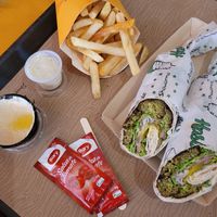 falafel Shawarma with fries and hummus at Hasbi in San Andres