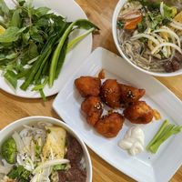 Pho, BBQ cauliflower tempura   at Loving Vegan in Da Nang