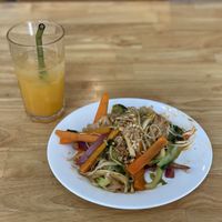 Fresh orange juice and pad thai  at Loving Vegan in Da Nang