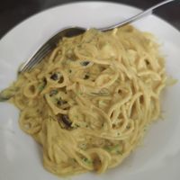 Spaghetti with cashew cheese and mushrooms at Loving Vegan in Da Nang