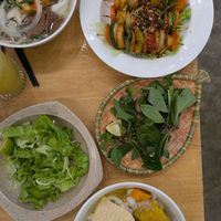 Phó, vegetable skewers, and mi quang at Loving Vegan in Da Nang