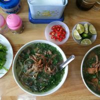 Pho and spring rolls at Pho Chay in Hanoi
