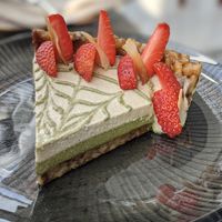 Vegan matcha coconut cheesecake at Leen's in Dubai