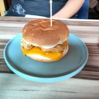 Fish burger at EnVie Vegan in Geneva