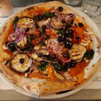 Vegetarian pizza made Vegan at La Bella Vita in Porto Covo