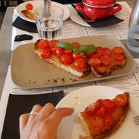 Big bruschetta and soup in a pan 😉 at La Bella Vita in Porto Covo