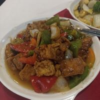 Tofu in black beans sauce (with onions, mixed bell peppers) at Lung Fung in Panama City