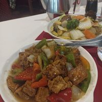 Tofu in black beans sauce & Lo Hon Chai at Lung Fung in Panama City