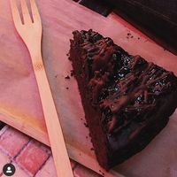 Vegan cake (featuring my reusable fork)  at Sala Equis in Madrid