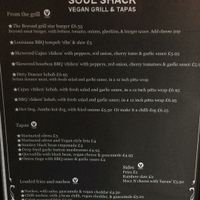 Menu at Soul Shack Vegan Grill in Newcastle Upon Tyne