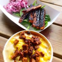 Macc no cheese and bbq ribs at Soul Shack Vegan Grill in Newcastle Upon Tyne